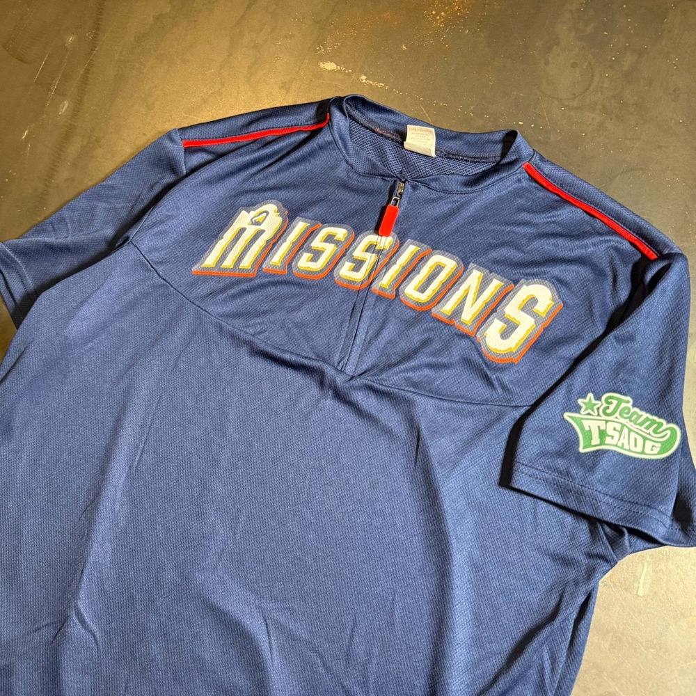 San‎ Antonio Missions Baseball Quarter Zip Jersey Navy Blue Red Team TSADG Large